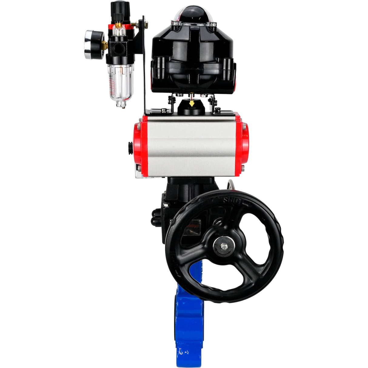 Vanne papillon d'eau Elephant WBV1631N-2W-Fb-H, matériau du corps - fonte QT450, matériau du disque - acier inoxydable AISI 304, joint - NBR, actionneur pneumatique PA-DA double action, 4M310-08 220V, BKV APL-510N EX, volant MON, BPV AFC2000