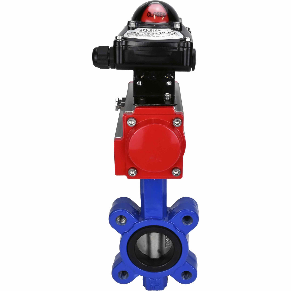 Vanne papillon d'eau Elephant WBV1631N-2W-Fb-H, matériau du corps - fonte QT450, matériau du disque - acier inoxydable AISI 304, joint - NBR, avec actionneur pneumatique double effet PA-DA, BKV APL-210N