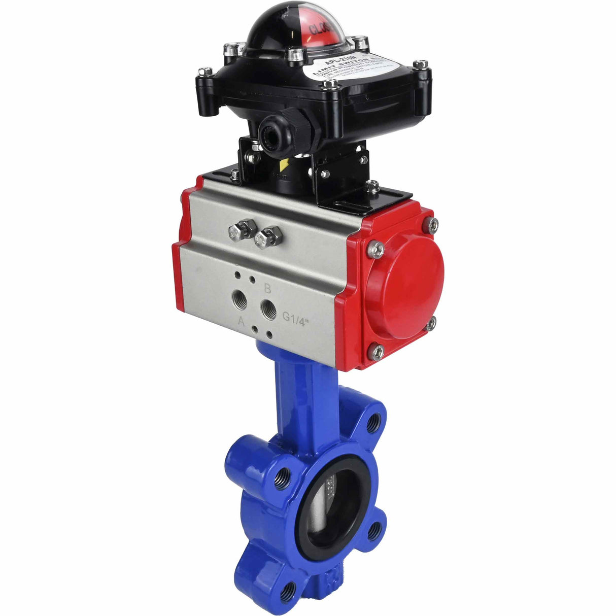 Vanne papillon d'eau Elephant WBV1631N-2W-Fb-H, matériau du corps - fonte QT450, matériau du disque - acier inoxydable AISI 304, joint - NBR, avec actionneur pneumatique double effet PA-DA, BKV APL-210N