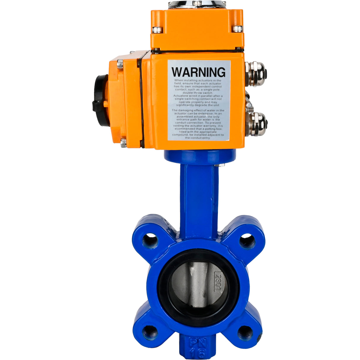 Vanne papillon d'eau Elephant WBV1631N-2W-Fb-H, matériau du corps - fonte QT450, matériau du disque - acier inoxydable AISI 304, joint - NBR, actionneur électrique QT-N-EM-O1-24VDC-U1 24V