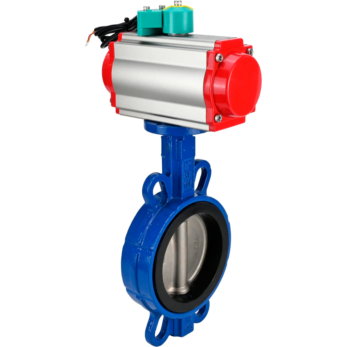 Water Butterfly Valve for abrasive media  Elephant WBV1632E-2W-Fb-H DN40-200 16 bar body - QT450 cast iron, disc - 316L stainless steel, seal - EPDM, with pneumatic actuator PA-DA-XXX, pneumatic distributor 4M310-08 NAMUR 24V and ALS200D magnetic switch