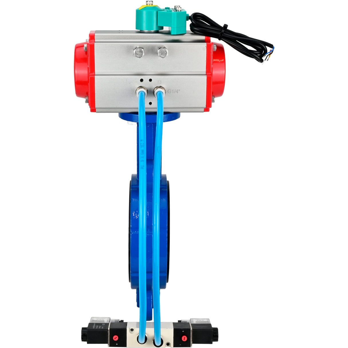 Water Butterfly Valve for abrasive media  Elephant WBV1632E-2W-Fb-H DN40-200 16 bar body - QT450 cast iron, disc - 316L stainless steel, seal - EPDM, with pneumatic actuator PA-DA-XXX, pneumatic distributor 4V320-10 220V and ALS200D magnetic switch