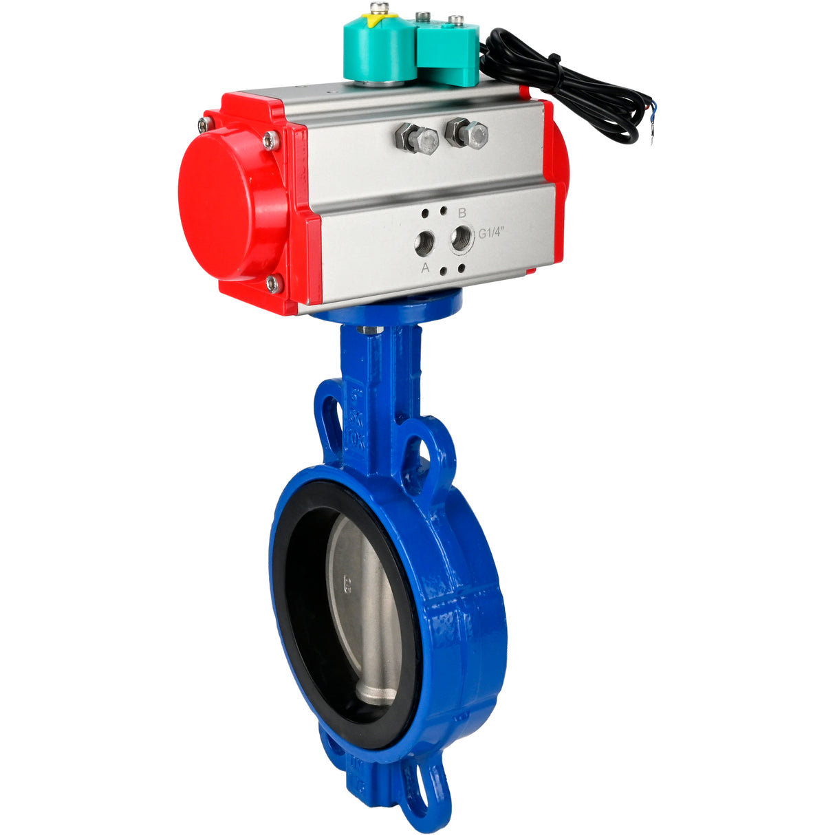 Water Butterfly Valve for abrasive media Elephant WBV1632E-2W-Fb-H DN40-200 16 bar body - QT450 cast iron, disc - 316L stainless steel, seal - EPDM, with pneumatic drive PA-DA-XXX and ALS200D magnetic switch