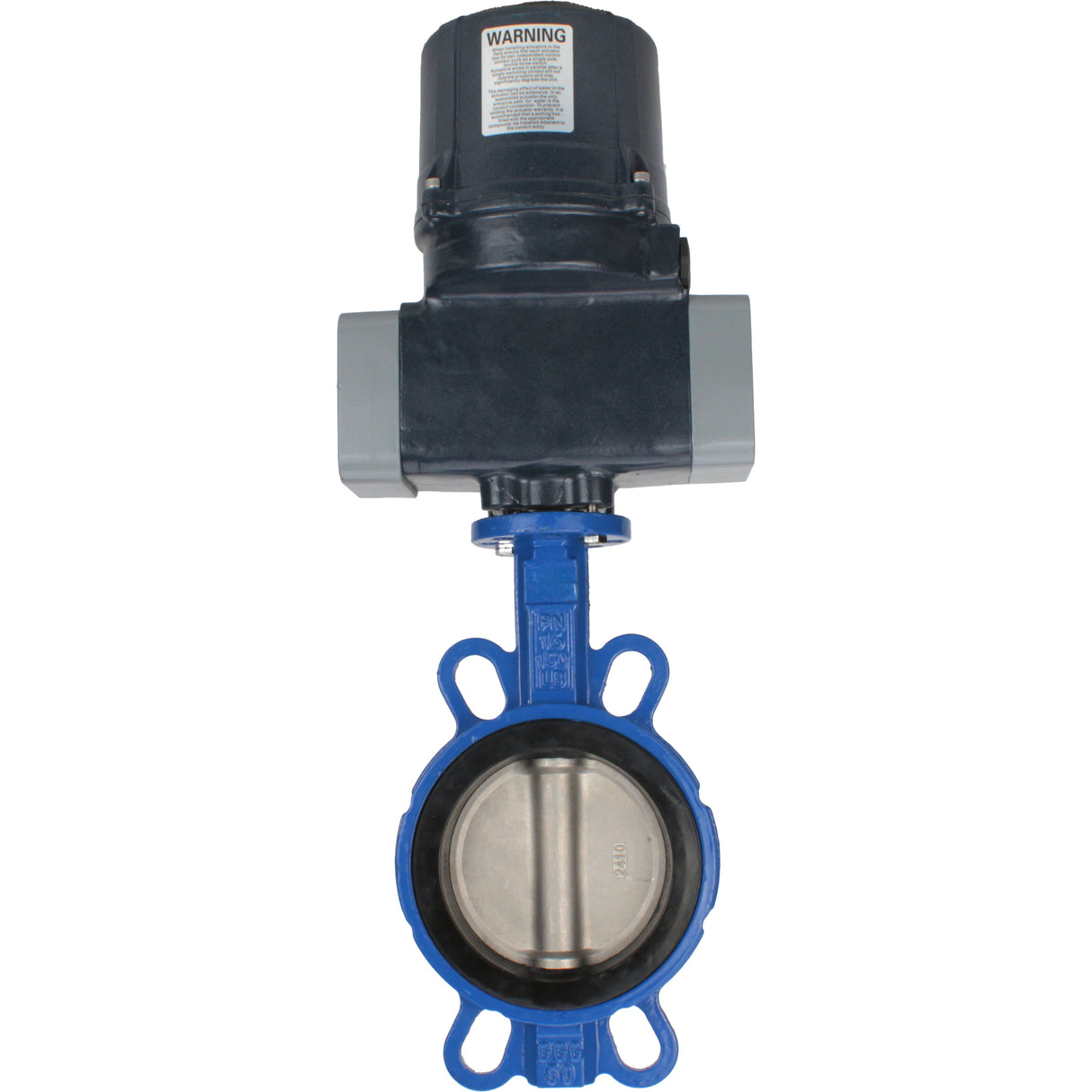 Butterfly valves for abrasive media Elephant WBV1632E-2W-Fb-H interflanged, body - cast iron QT450, disc - stainless steel 316L, seal - EPDM, with electric quarter turn actuator Elephant QTSA-N-EM-O0-220VAC