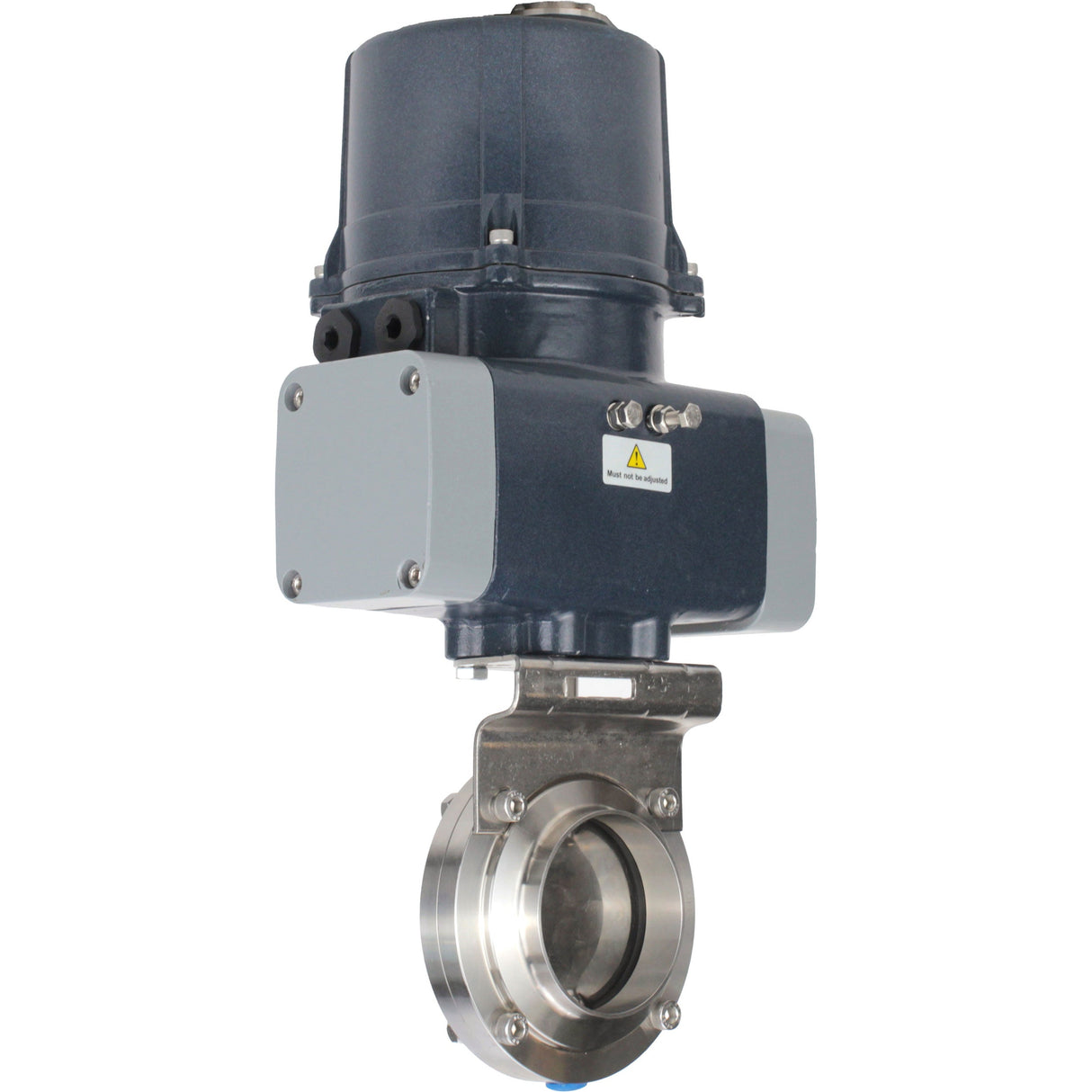 Butterfly valves Elephant WBV3131E-2W-C-H clumpy, body - food grade stainless steel AISI 304, disc - stainless steel AISI 304, seal - EPDM, with electric quarter turn actuator Elephant QTSA-N-EM-O0-220VAC