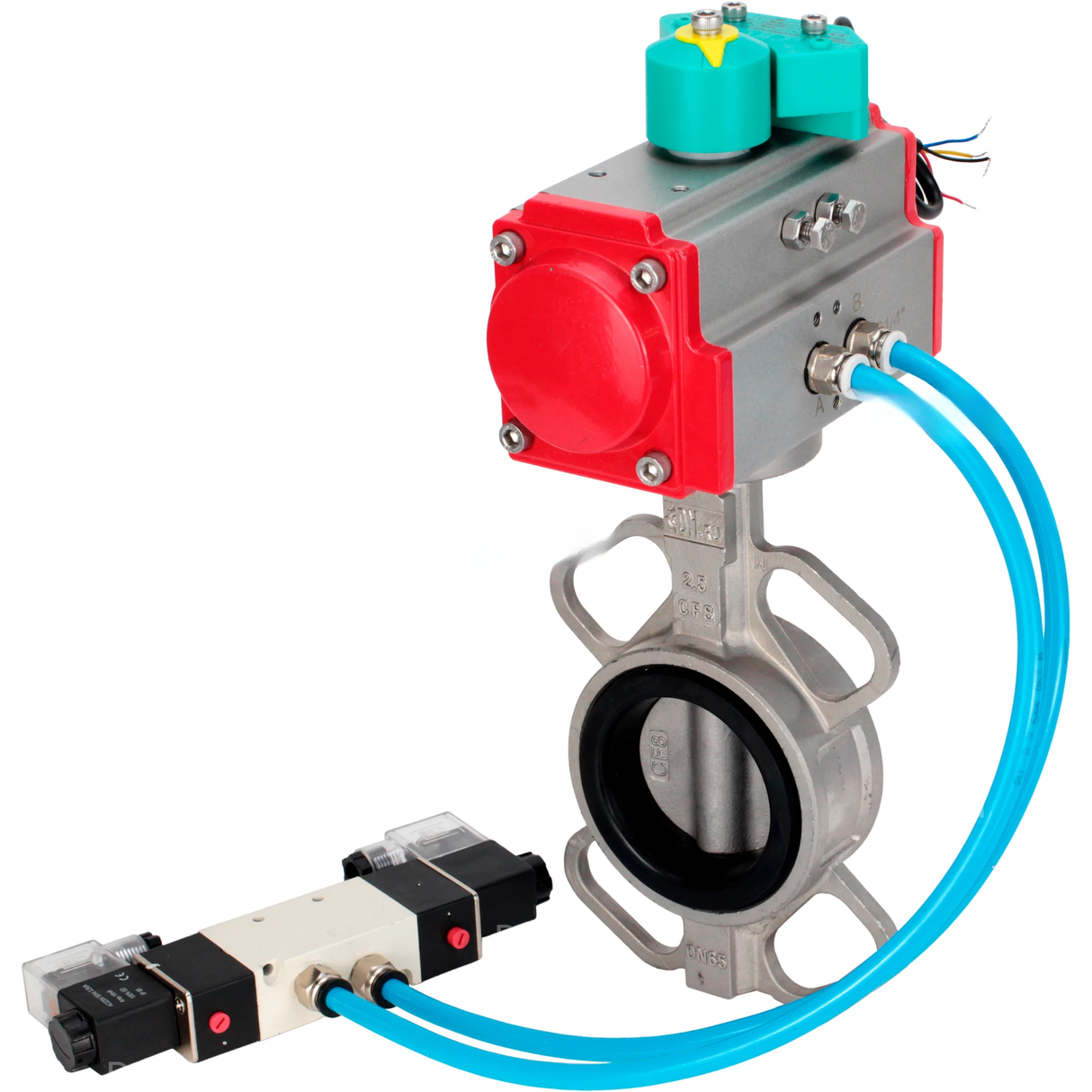Disc rotary valves Elephant WBV3131N-2W-Fb-H DN50-250 16 bar body - 304 stainless steel, disc - 304 stainless steel, seal - NBR, with pneumatic actuator PA-DA-XXX, pneumatic distributor 4V320-08 220V and ALS200D magnetic switch
