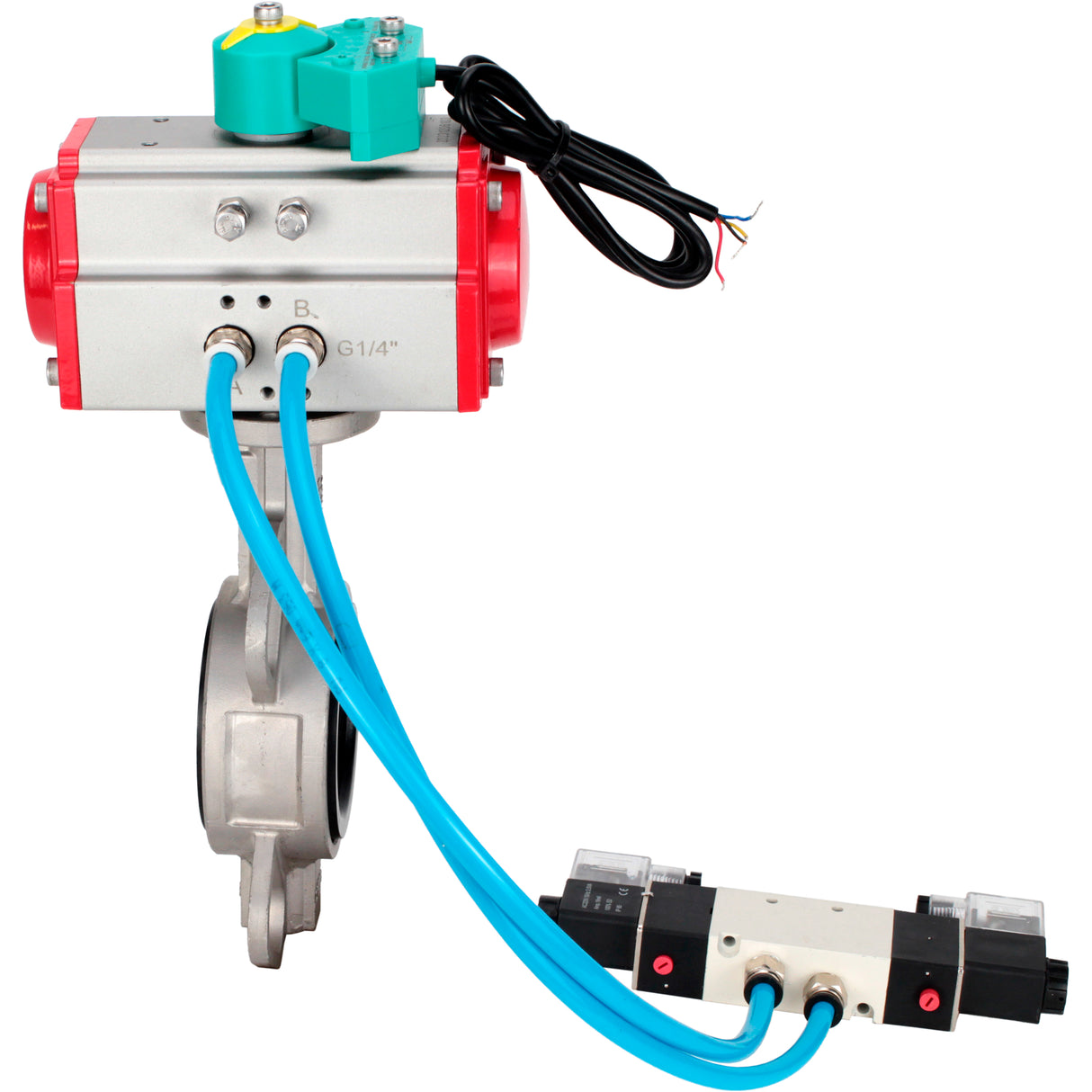 Disc rotary valves Elephant WBV3131E-2W-Fb-H DN50-250 16 bar body - 304 stainless steel, disc - 304 stainless steel, seal - EPDM, with pneumatic actuator PA-DA-XXX, pneumatic distributor 4V320-08 220V and ALS200D magnetic switch