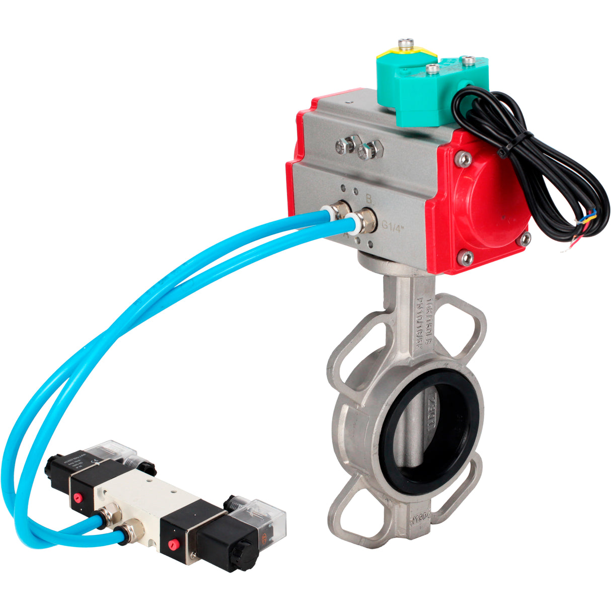 Disc rotary valves Elephant WBV3131E-2W-Fb-H DN50-250 16 bar body - 304 stainless steel, disc - 304 stainless steel, seal - EPDM, with pneumatic actuator PA-DA-XXX, pneumatic distributor 4V320-08 220V and ALS200D magnetic switch