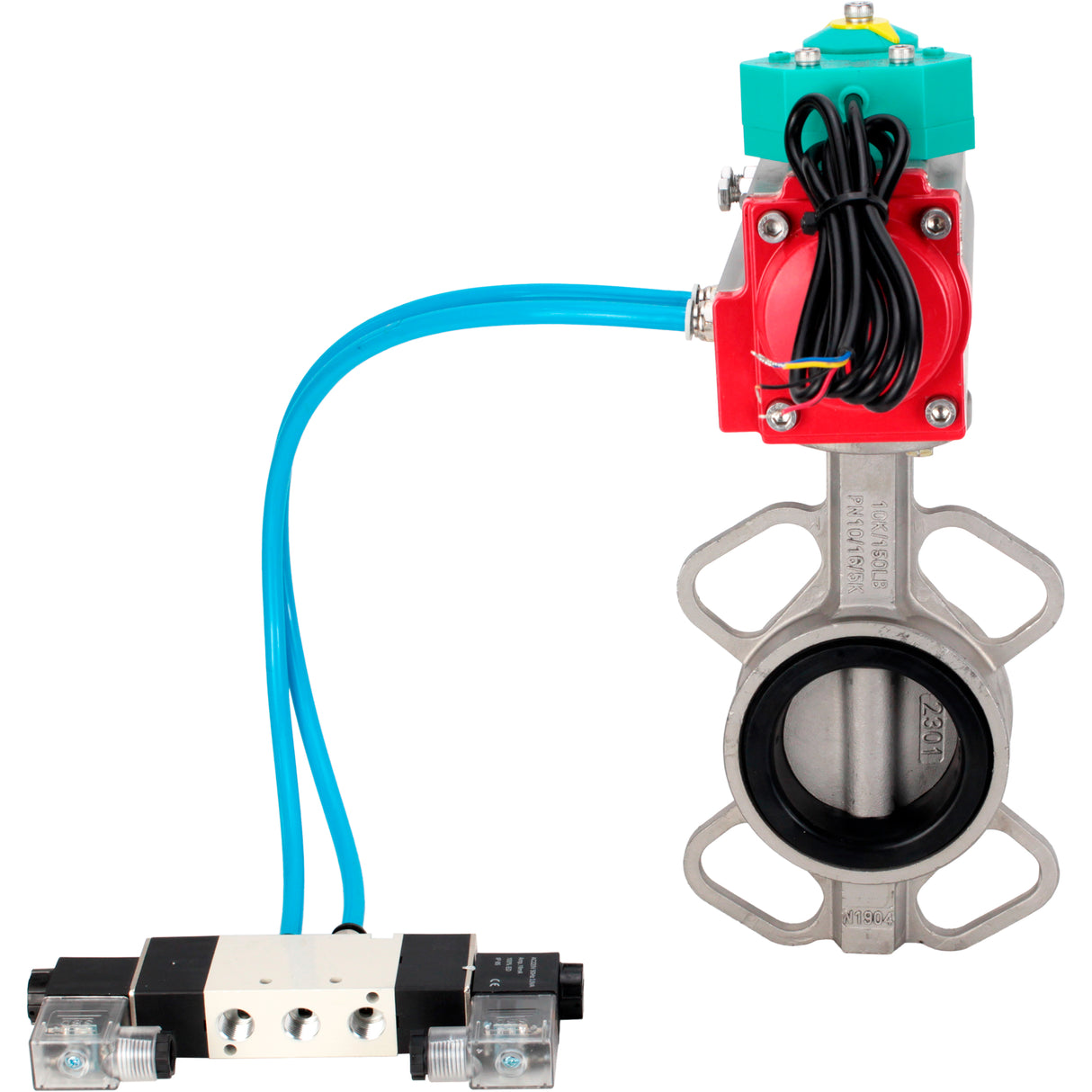 Disc rotary valves Elephant WBV3131E-2W-Fb-H DN50-250 16 bar body - 304 stainless steel, disc - 304 stainless steel, seal - EPDM, with pneumatic actuator PA-DA-XXX, pneumatic distributor 4V320-08 220V and ALS200D magnetic switch