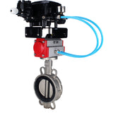 Vanne papillon d'eau Elephant WBV3131V-2W-Fb-H, matériau du corps - Acier inoxydable AISI 304, matériau du disque - Acier inoxydable AISI 304, joint - Viton, actionneur pneumatique PA-SA avec ressorts de rappel, positionneur YT-1000RSN avec rétroaction