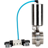 Water Butterfly valves Elephant WBV3131E-2W-T-H, body material - stainless steel AISI 304, seal - EPDM, with pneumatic actuator PA-SA-85, pneumatic distributor 4V320-10 220V