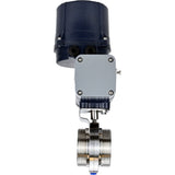 Butterfly valves Elephant WBV3131E-2W-T-H threaded, body - food grade stainless steel AISI 304, disc - stainless steel AISI 304, seal - EPDM, with electric quarter turn actuator Elephant QTSA-N-EM-O0-220VAC