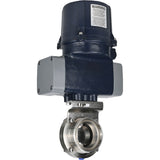 Butterfly valves Elephant WBV3131E-2W-T-H threaded, body - food grade stainless steel AISI 304, disc - stainless steel AISI 304, seal - EPDM, with electric quarter turn actuator Elephant QTSA-N-EM-O0-220VAC