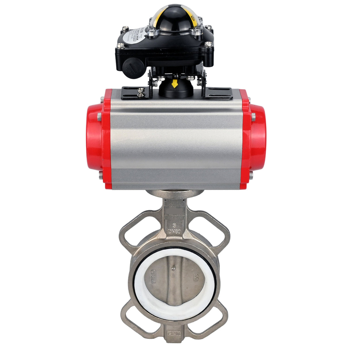 Vanne papillon d'eau Elephant WBV3131P-2W-Fb-H, matériau du corps - Acier inoxydable AISI 304, matériau du disque - Acier inoxydable AISI 304, joint - PTFE, actionneur pneumatique PA-SA avec ressorts de rappel, 4M310-08 24V, BKV APL-210N