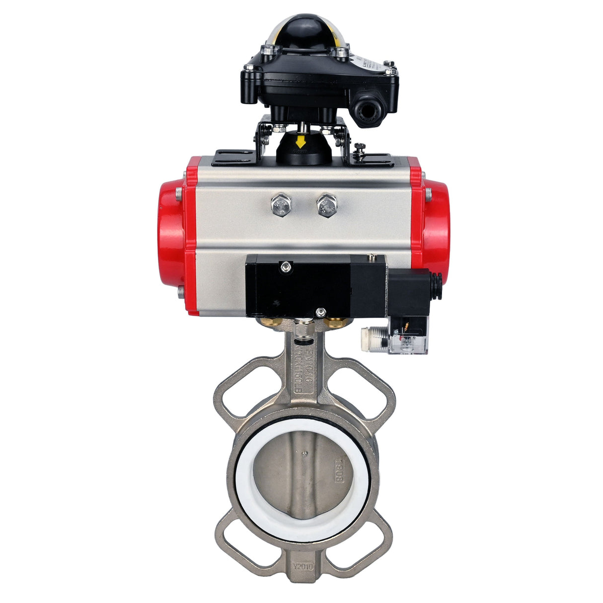 Vanne papillon d'eau Elephant WBV3131P-2W-Fb-H, matériau du corps - Acier inoxydable AISI 304, matériau du disque - Acier inoxydable AISI 304, joint - PTFE, actionneur pneumatique PA-SA avec ressorts de rappel, 4M310-08 24V, BKV APL-210N