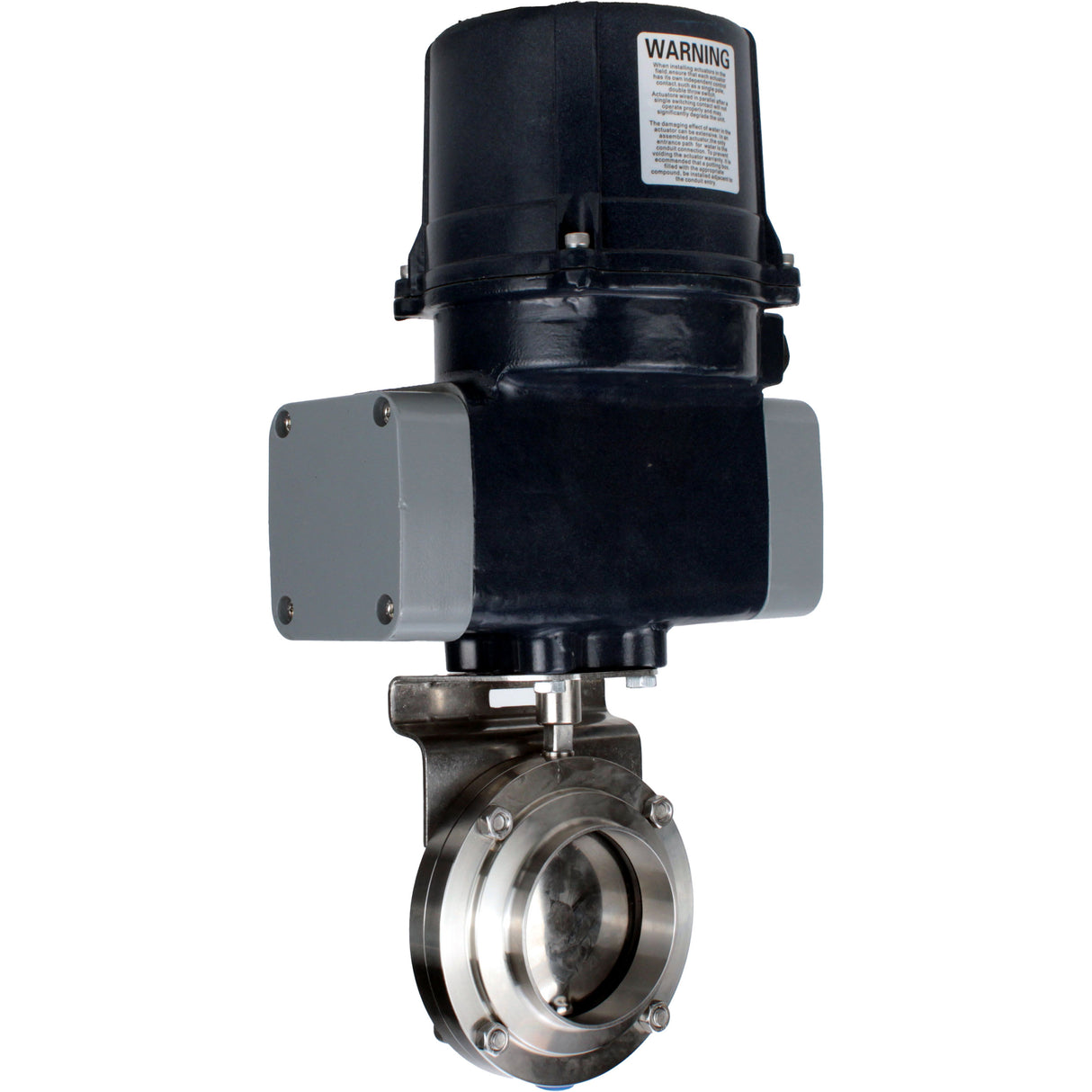 Butterfly valves Elephant WBV3131S-2W-C-H clumpy, body - food grade stainless steel AISI 304, disc - stainless steel AISI 304, seal - Silicon, with electric quarter turn actuator Elephant QTSA-N-EM-O0-220VAC