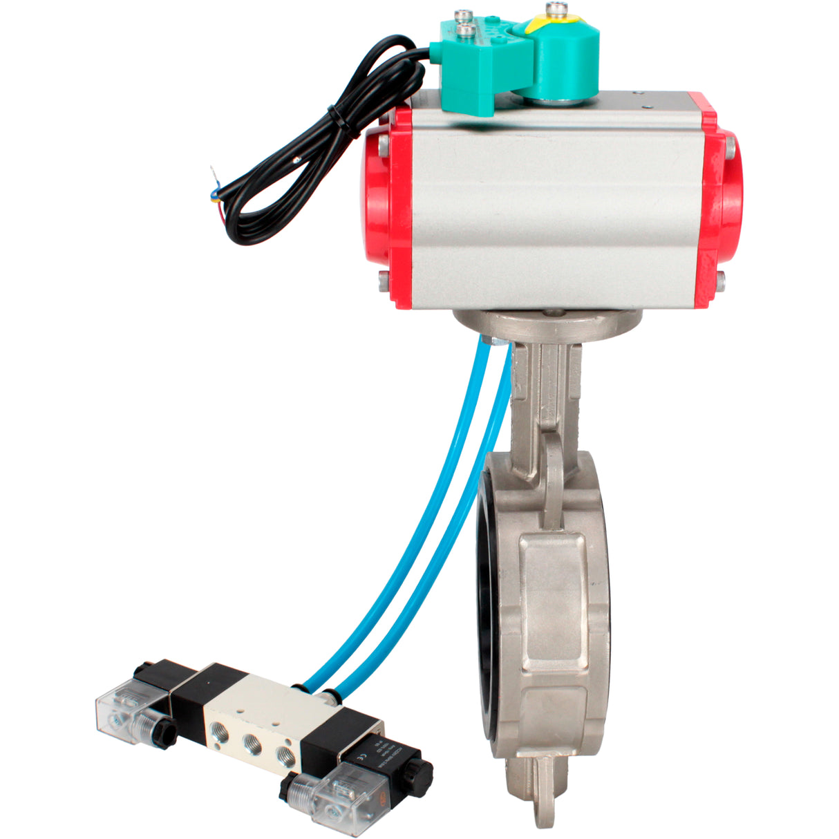 Water Butterfly Valve Elephant WBV3232V-2W-Fb-H DN50-300 16 bar case - 316L stainless steel, disc - 316L stainless steel, seal - Viton, with pneumatic actuator PA-DA-XXX, pneumatic distributor 4V320-10 220V and ALS200D magnetic switch