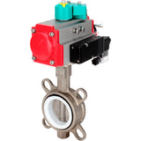 Water Butterfly Valve Elephant WBV3232P-2W-Fb-H DN40-300 16 bar case - 316L stainless steel, disc - 316L stainless steel, seal - PTFE, with pneumatic actuator PA-DA-XXX, pneumatic distributor 4M310-08 NAMUR 220V and ALS200D magnetic switch