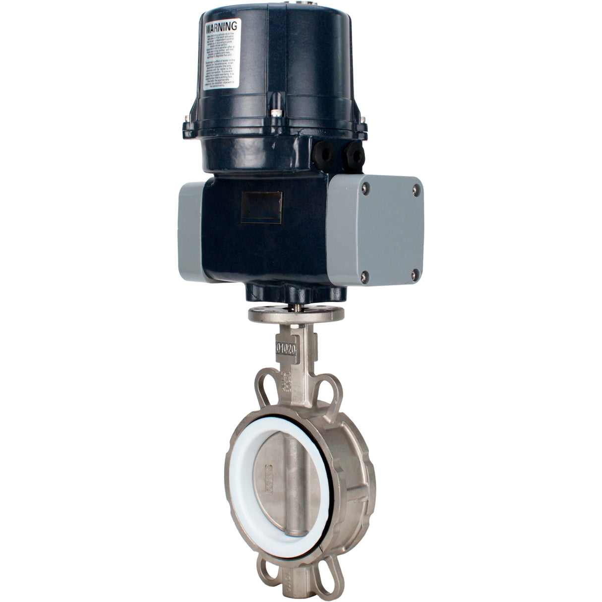 Butterfly valves Elephant WBV3232P-2W-Fb-H interflanged, body - stainless steel AISI 316L, disc - stainless steel 316L, seal - PTFE, with electric quarter turn actuator Elephant QTSA-N-EM-O0-220VAC
