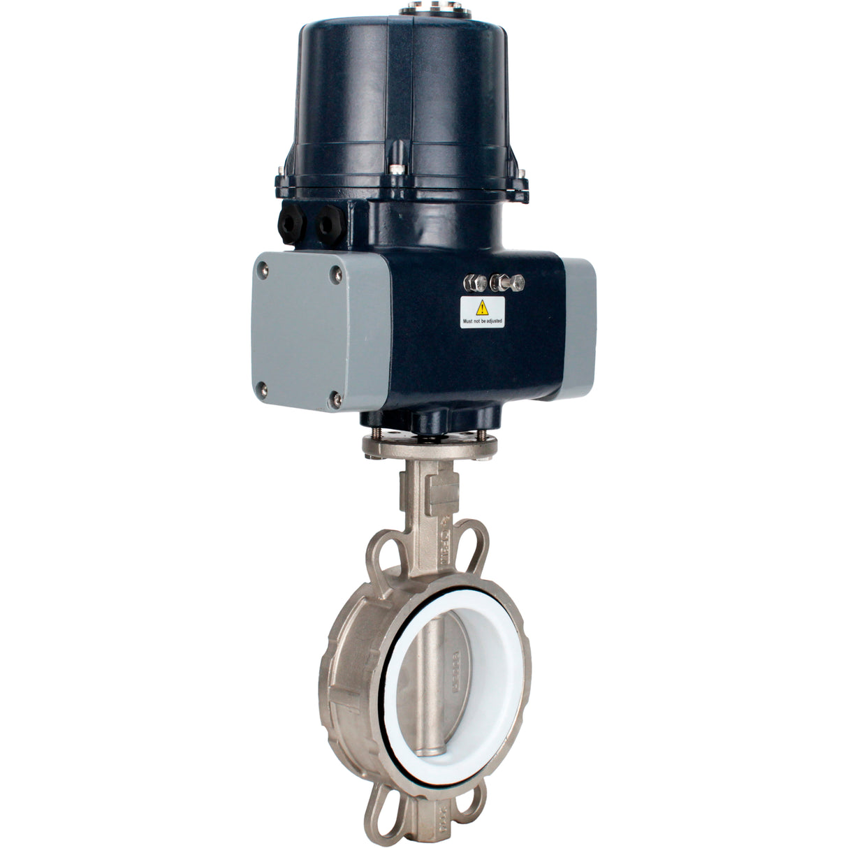 Butterfly valves Elephant WBV3232P-2W-Fb-H interflanged, body - stainless steel AISI 316L, disc - stainless steel 316L, seal - PTFE, with electric quarter turn actuator Elephant QTSA-N-EM-O0-220VAC