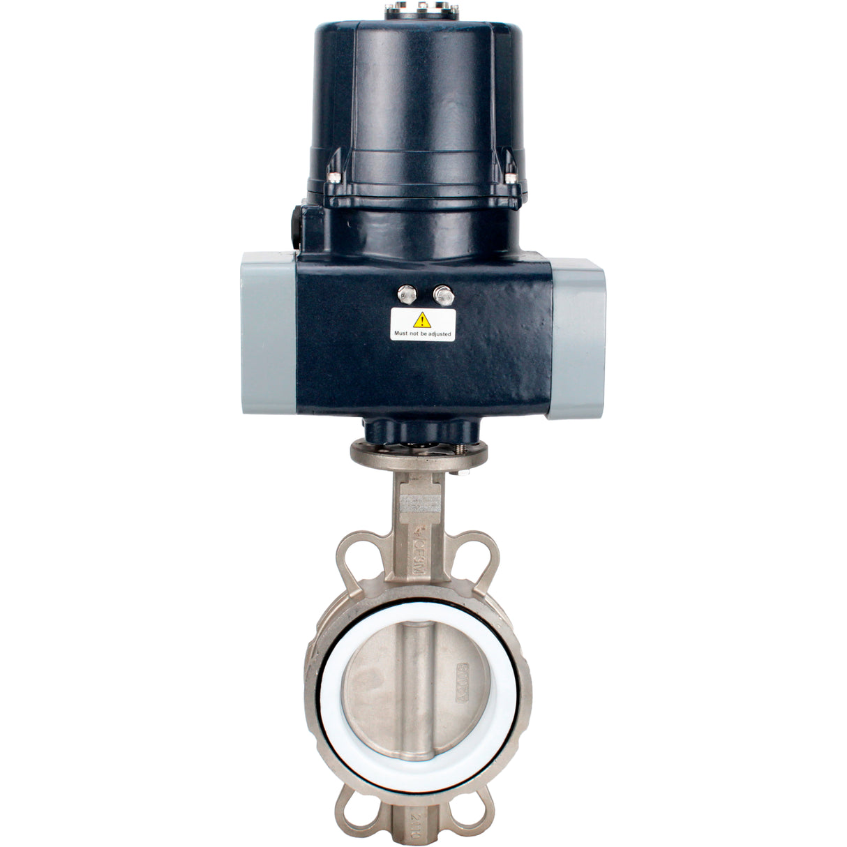 Butterfly valves Elephant WBV3232P-2W-Fb-H interflanged, body - stainless steel AISI 316L, disc - stainless steel 316L, seal - PTFE, with electric quarter turn actuator Elephant QTSA-N-EM-O0-220VAC