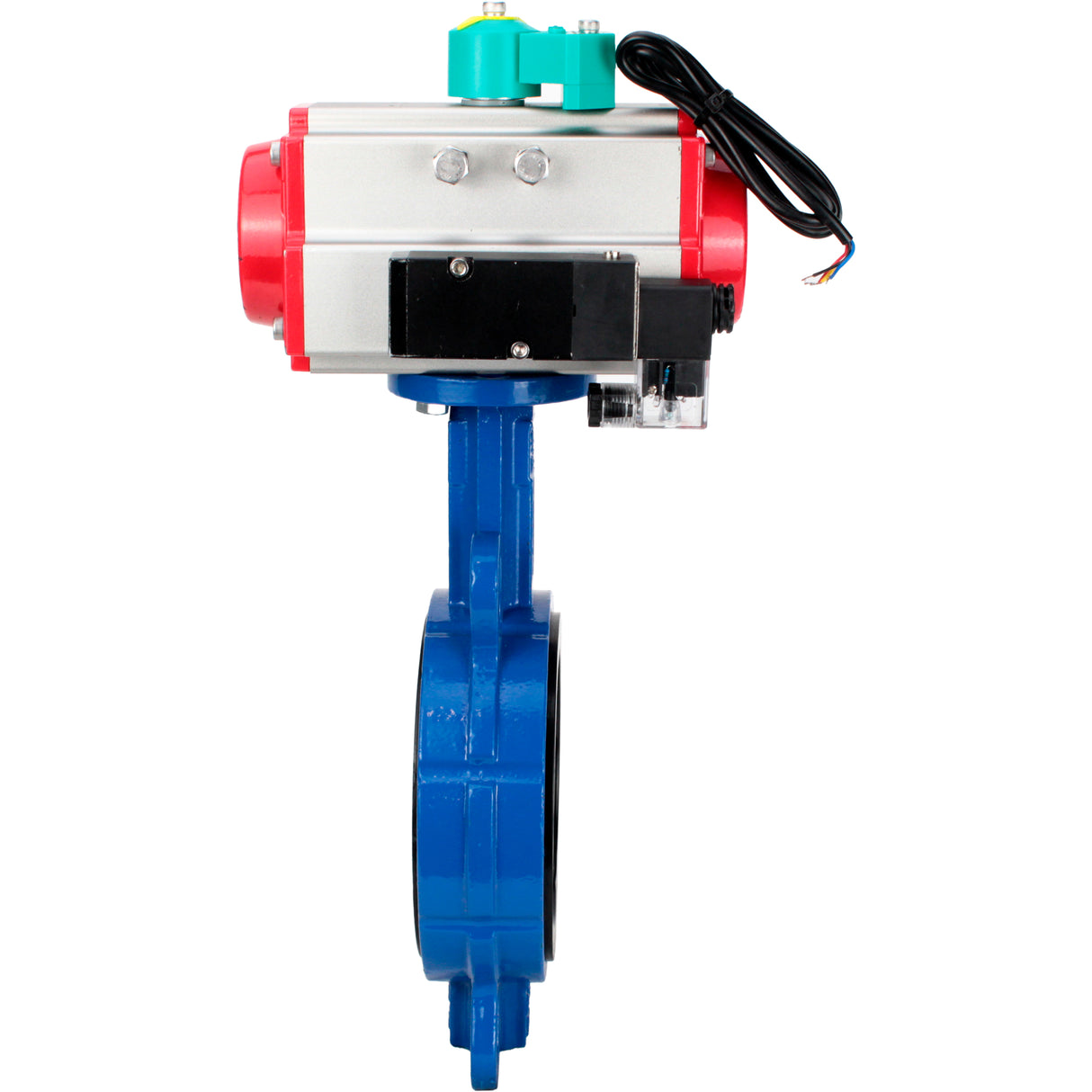 Water Butterfly Valve Elephant WBV3432V-2W-Fb-H DN50-300 16 bar body - WCB carbon steel, disc - 316L stainless steel, seal - Viton, with pneumatic actuator PA-DA-XXX, pneumatic distributor 4M310-08 NAMUR 24V and ALS200D magnetic switch