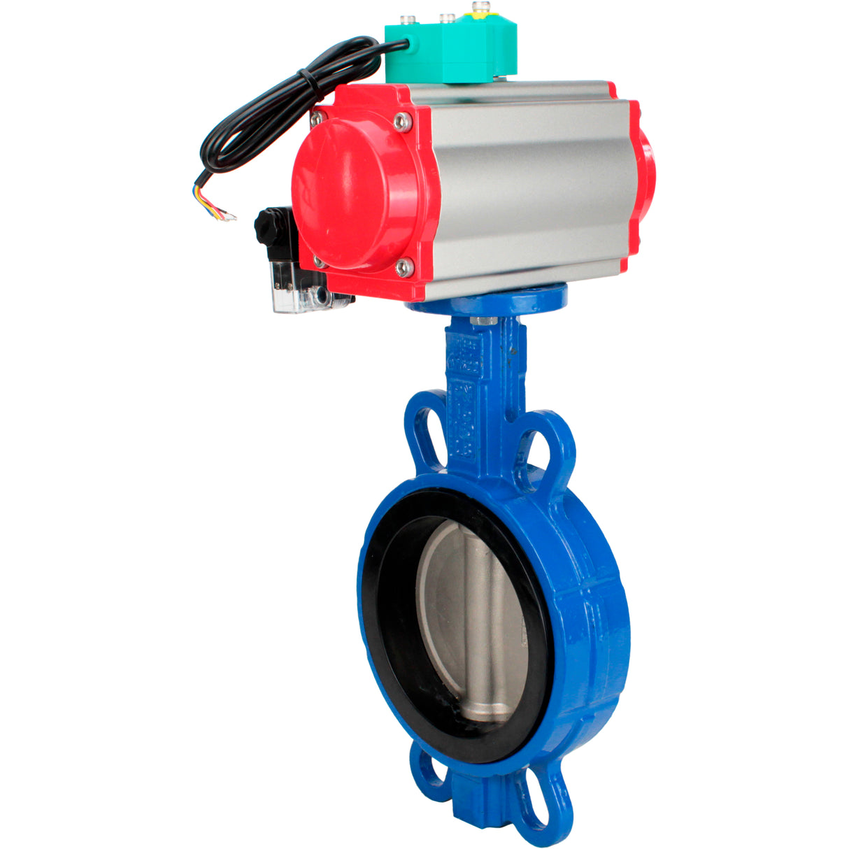 Water Butterfly Valve Elephant WBV3432V-2W-Fb-H DN50-300 16 bar body - WCB carbon steel, disc - 316L stainless steel, seal - Viton, with pneumatic actuator PA-DA-XXX, pneumatic distributor 4M310-08 NAMUR 24V and ALS200D magnetic switch