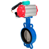 Water Butterfly Valve Elephant WBV3432V-2W-Fb-H DN50-300 16 bar body - WCB carbon steel, disc - 316L stainless steel, seal - Viton, with pneumatic actuator PA-DA-XXX, pneumatic distributor 4M310-08 NAMUR 24V and ALS200D magnetic switch