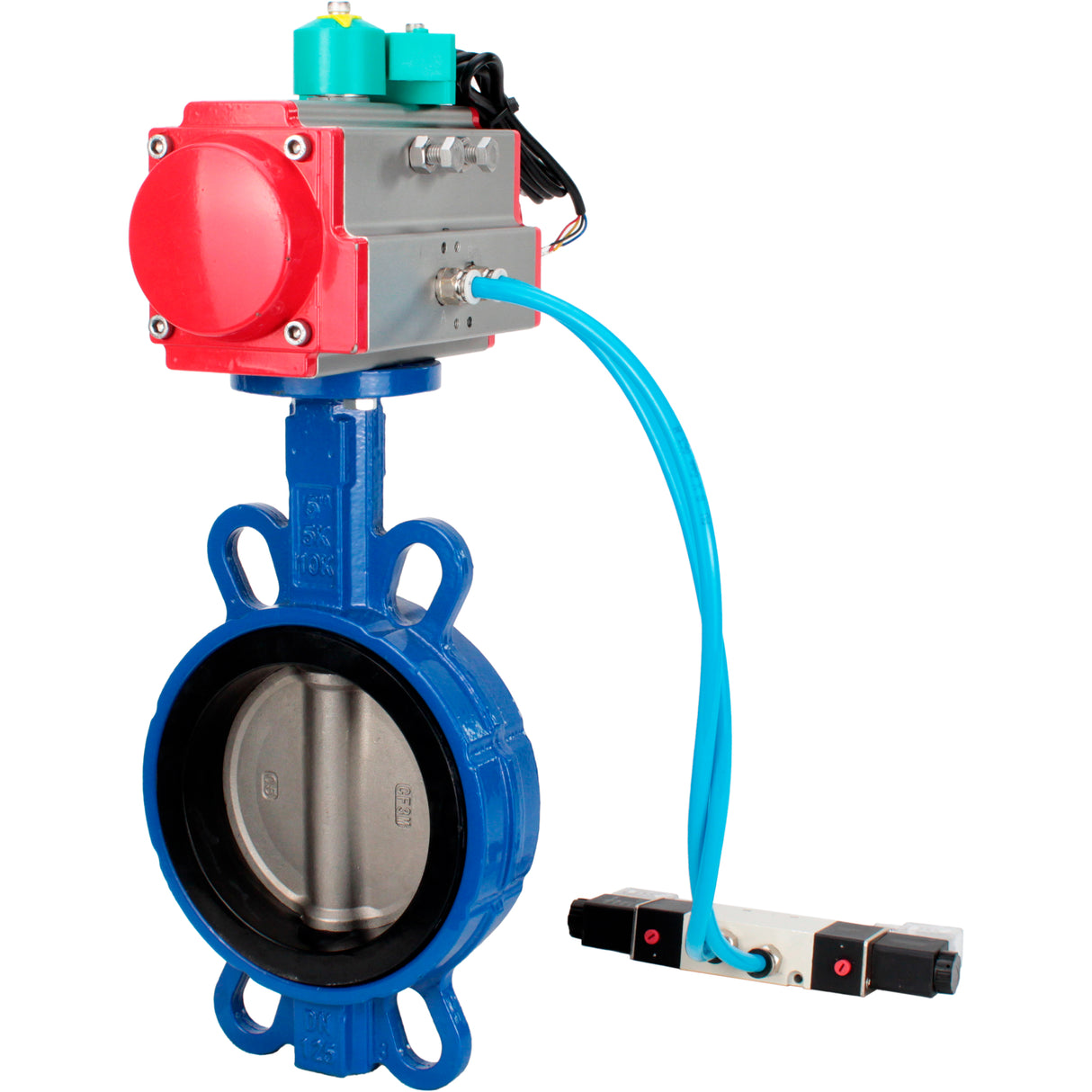 Water Butterfly Valve Elephant WBV3432V-2W-Fb-H DN50-300 16 bar body - WCB carbon steel, disc - 316L stainless steel, seal - Viton, with pneumatic actuator PA-DA-XXX, pneumatic distributor 4V320-10 220V and ALS200D magnetic switch