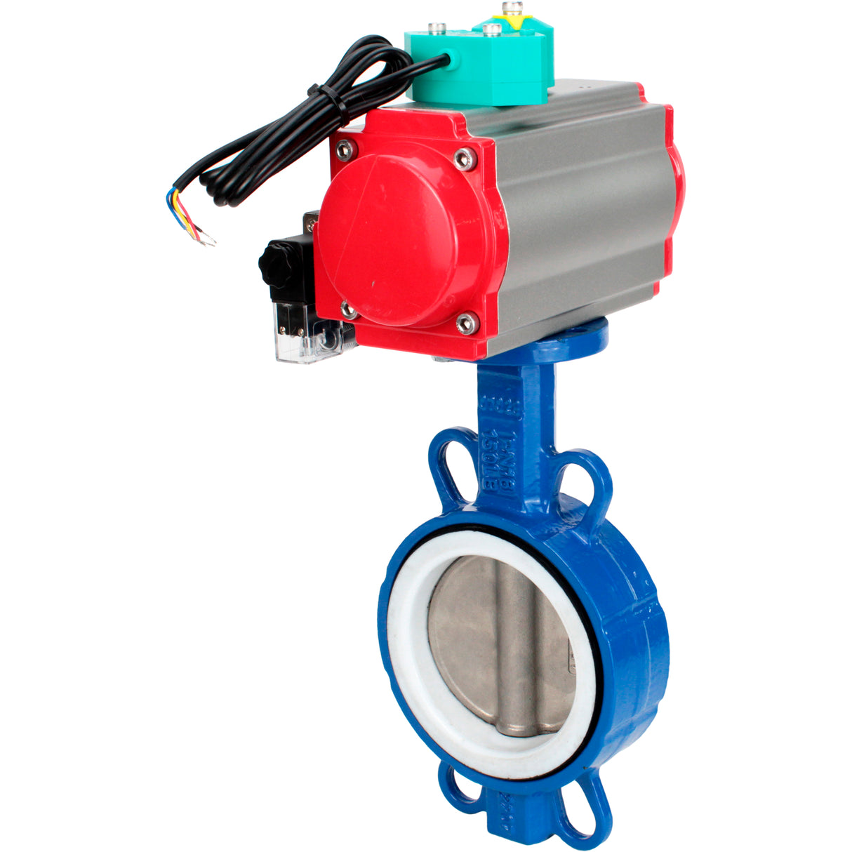 Water Butterfly Valve Elephant WBV3432P-2W-Fb-H DN40-300 16 bar body - WCB carbon steel, disc - 316L stainless steel, seal - PTFE, with pneumatic actuator PA-DA-XXX, pneumatic distributor 4M310-08 NAMUR 220V and ALS200D magnetic switch