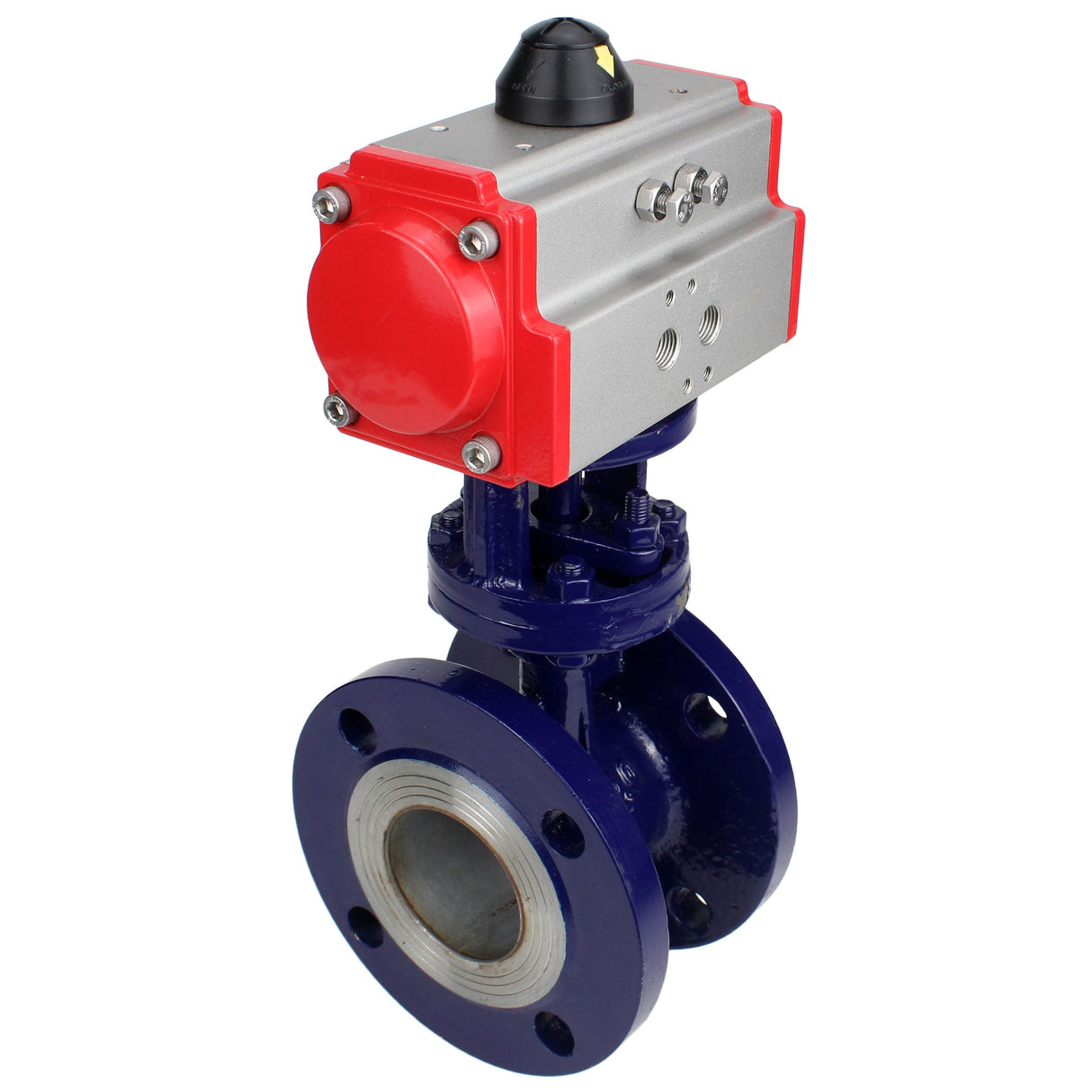 Vanne papillon d'eau Elephant WBV3EX-3432M-1W-F-ISO, matériau du corps - Acier au carbone, matériau du disque - Acier inoxydable AISI 316, joint - Métal, actionneur pneumatique PA-SA avec ressorts de rappel