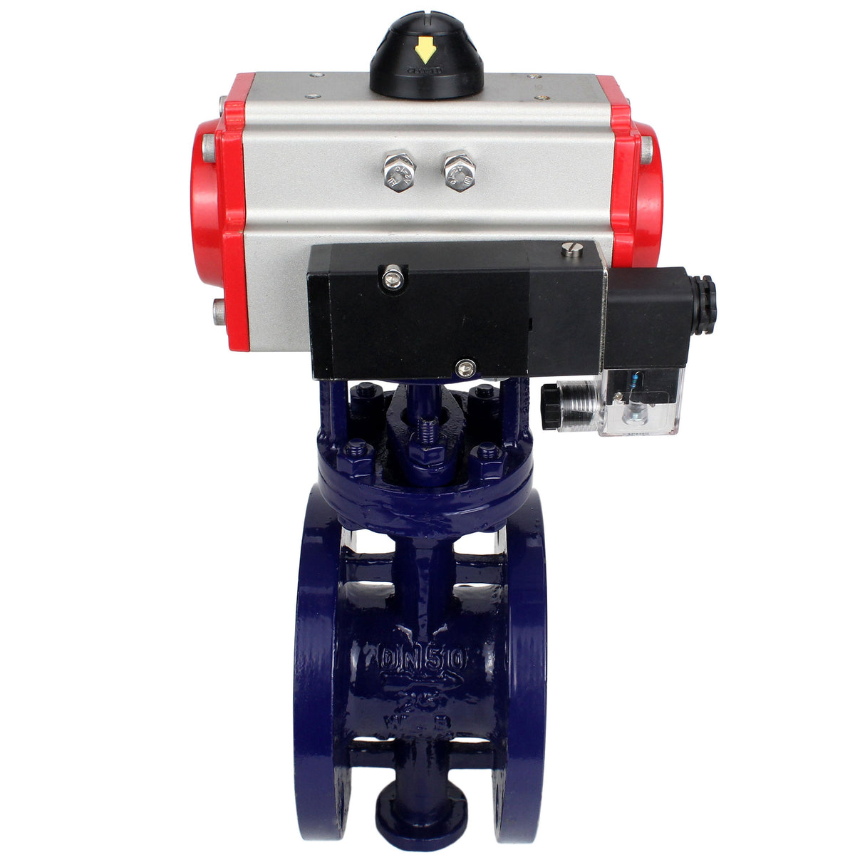Vanne papillon d'eau Elephant WBV3EX-3432M-1W-F-ISO, matériau du corps - Acier au carbone, matériau du disque - Acier inoxydable AISI 316, joint - Métal, actionneur pneumatique PA-SA avec ressorts de rappel, 4M310-08 24V