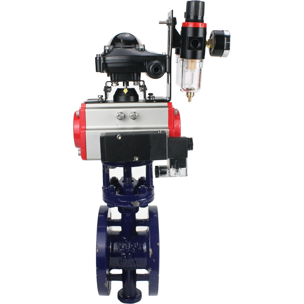 Vanne papillon d'eau Elephant WBV3EX-3432M-1W-F-ISO, matériau du corps - Acier au carbone, matériau du disque - Acier inoxydable AISI 316, joint - Métal, actionneur pneumatique PA-SA avec ressorts de rappel, 4M310-08 24V, BKV APL-210N BPV AFC2000
