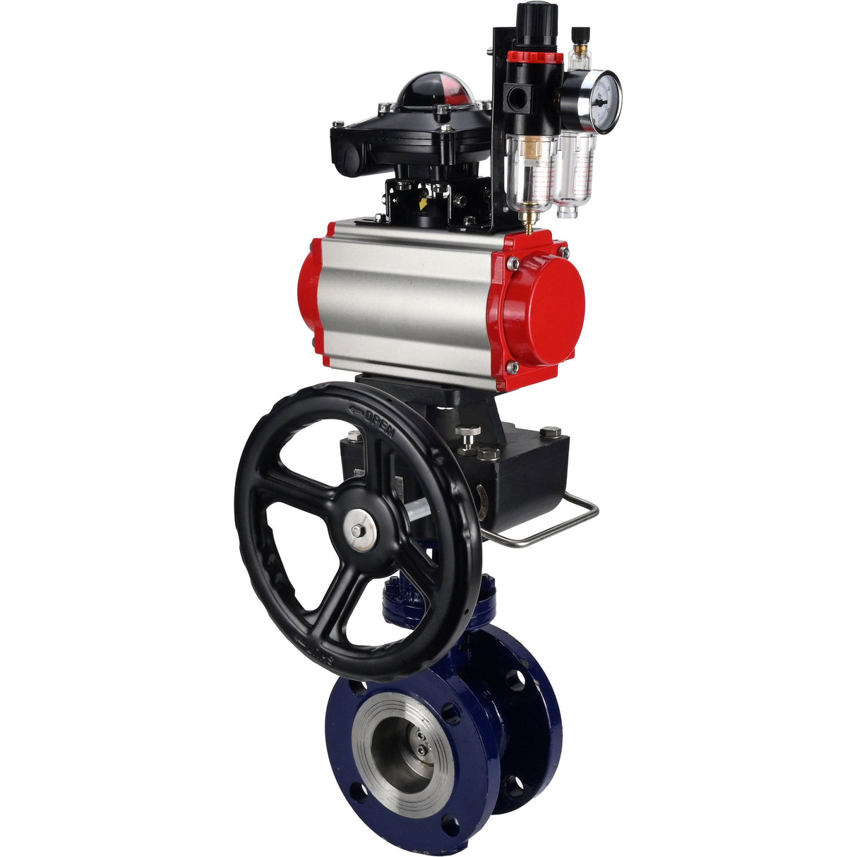 Vanne papillon d'eau Elephant WBV3EX-3432M-1W-F-ISO, matériau du corps - Acier au carbone, matériau du disque - Acier inoxydable AISI 316, joint - Métal, actionneur pneumatique PA-DA double action, 4M310-08 24V, BKV APL-210N, volant MON, BPV AFC2000