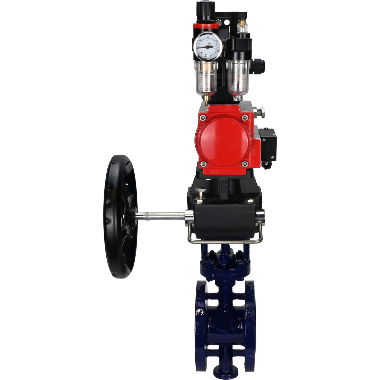 Vanne papillon d'eau Elephant WBV3EX-3432M-1W-F-ISO, matériau du corps - Acier au carbone, matériau du disque - Acier inoxydable AISI 316, joint - Métal, actionneur pneumatique PA-DA double action, 4M310-08 24V, BKV APL-210N, volant MON, BPV AFC2000