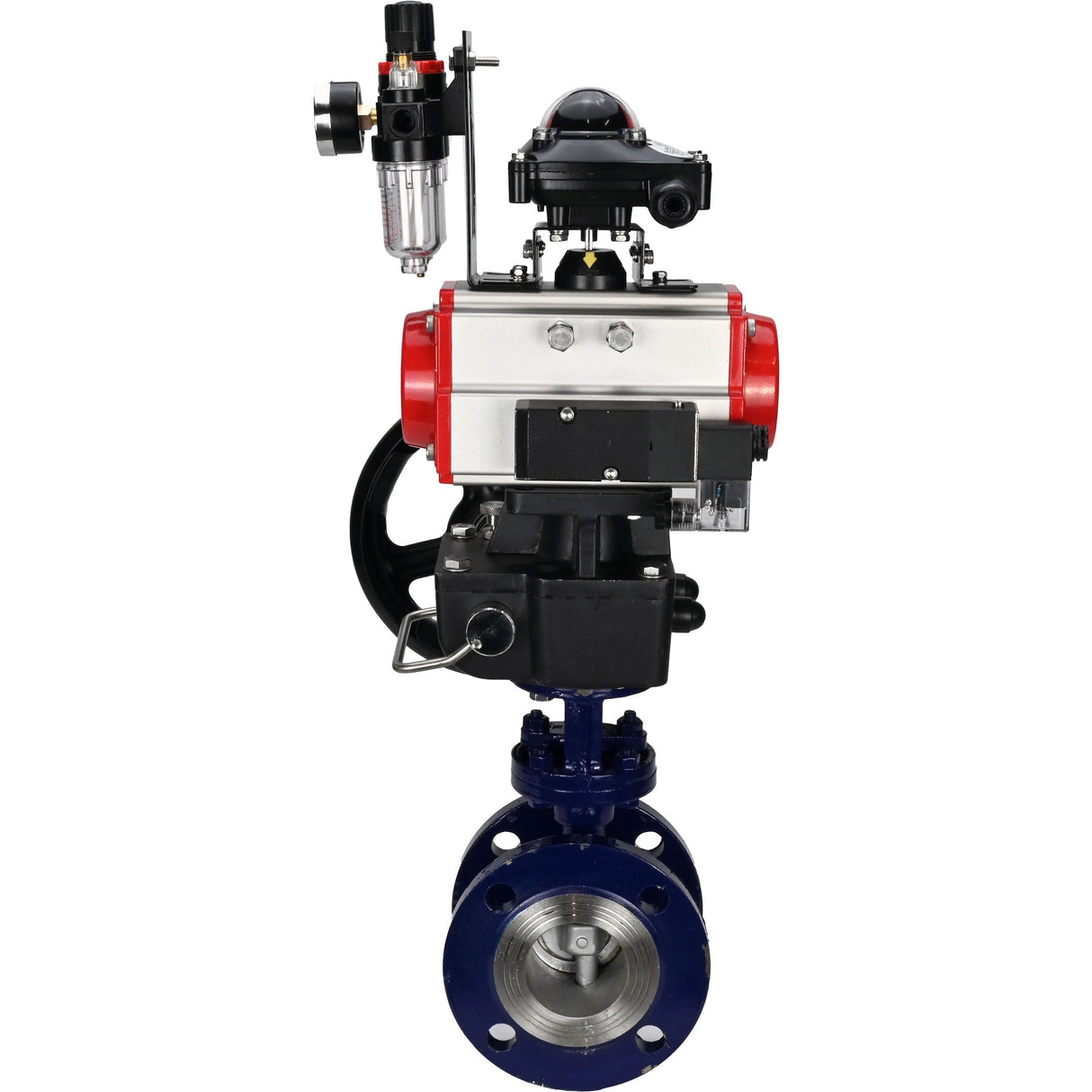 Vanne papillon d'eau Elephant WBV3EX-3432M-1W-F-ISO, matériau du corps - Acier au carbone, matériau du disque - Acier inoxydable AISI 316, joint - Métal, actionneur pneumatique PA-DA double action, 4M310-08 24V, BKV APL-210N, volant MON, BPV AFC2000