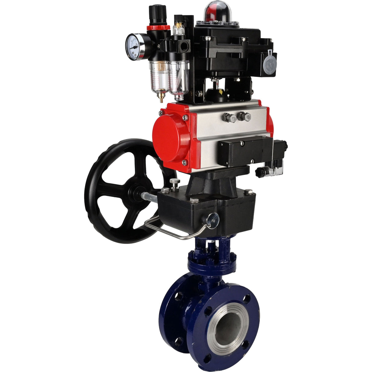 Vanne papillon d'eau Elephant WBV3EX-3432M-1W-F-ISO, matériau du corps - Acier au carbone, matériau du disque - Acier inoxydable AISI 316, joint - Métal, actionneur pneumatique PA-DA double action, 4M310-08 24V, BKV APL-410N EX, volant MON, BPV AFC2000