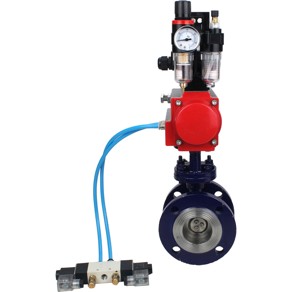 Vanne papillon d'eau Elephant WBV3EX-3432M-1W-F-ISO, matériau du corps - Acier au carbone, matériau du disque - Acier inoxydable AISI 316, joint - Métal, actionneur pneumatique PA-SA avec ressorts de rappel, 4V320-08 220V, BKV APL-210N BPV AFC2000