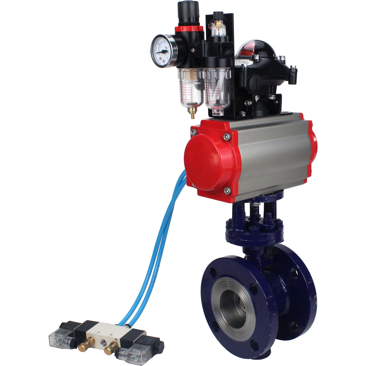 Vanne papillon d'eau Elephant WBV3EX-3432M-1W-F-ISO, matériau du corps - Acier au carbone, matériau du disque - Acier inoxydable AISI 316, joint - Métal, actionneur pneumatique PA-SA avec ressorts de rappel, 4V320-08 220V, BKV APL-210N BPV AFC2000