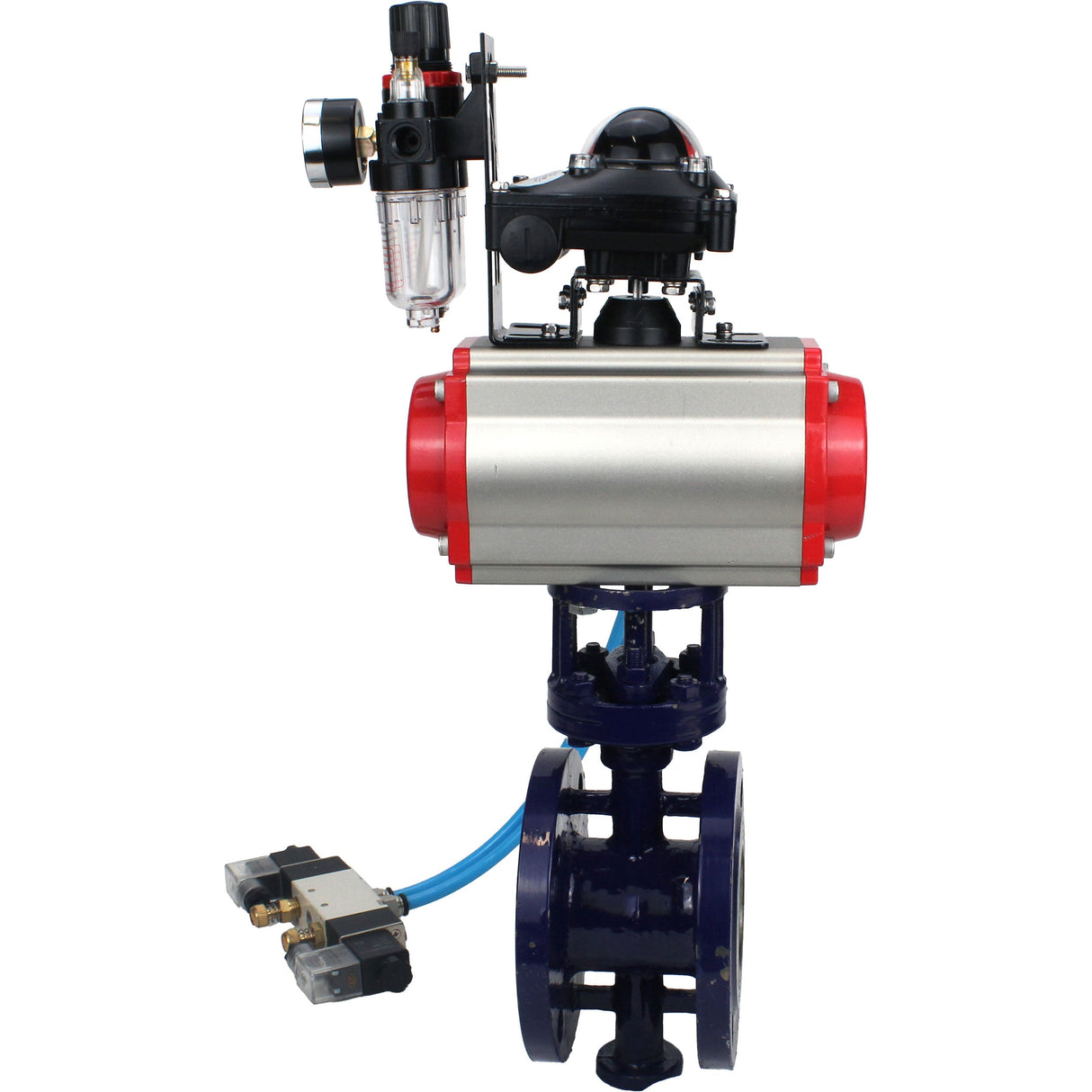 Vanne papillon d'eau Elephant WBV3EX-3432M-1W-F-ISO, matériau du corps - Acier au carbone, matériau du disque - Acier inoxydable AISI 316, joint - Métal, actionneur pneumatique PA-SA avec ressorts de rappel, 4V320-08 220V, BKV APL-210N BPV AFC2000