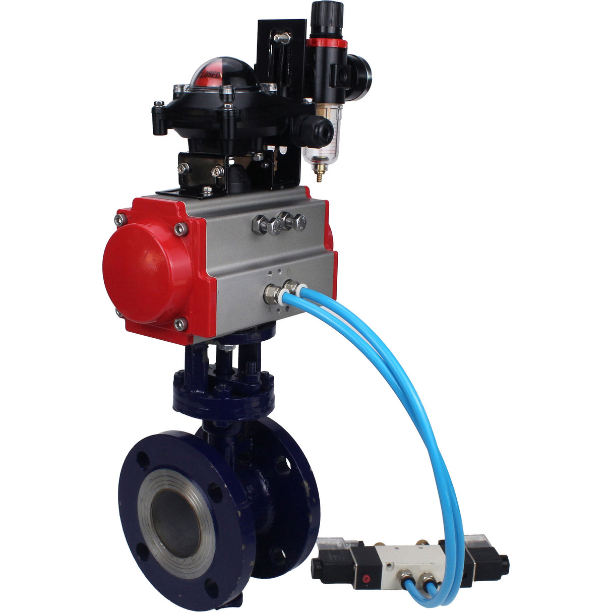 Vanne papillon d'eau Elephant WBV3EX-3432M-1W-F-ISO, matériau du corps - Acier au carbone, matériau du disque - Acier inoxydable AISI 316, joint - Métal, actionneur pneumatique PA-SA avec ressorts de rappel, 4V320-10 220V, BKV APL-210N BPV AFC2000