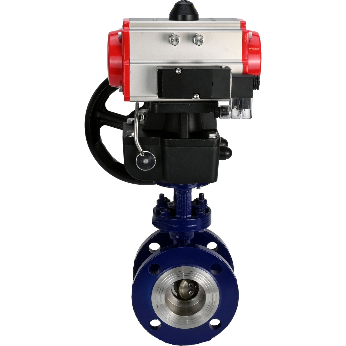 Vanne papillon d'eau Elephant WBV3EX-3432M-1W-F-ISO, matériau du corps - Acier au carbone, matériau du disque - Acier inoxydable AISI 316, joint - Métal, actionneur pneumatique PA-DA double action, volant 4M310-08 24V MON