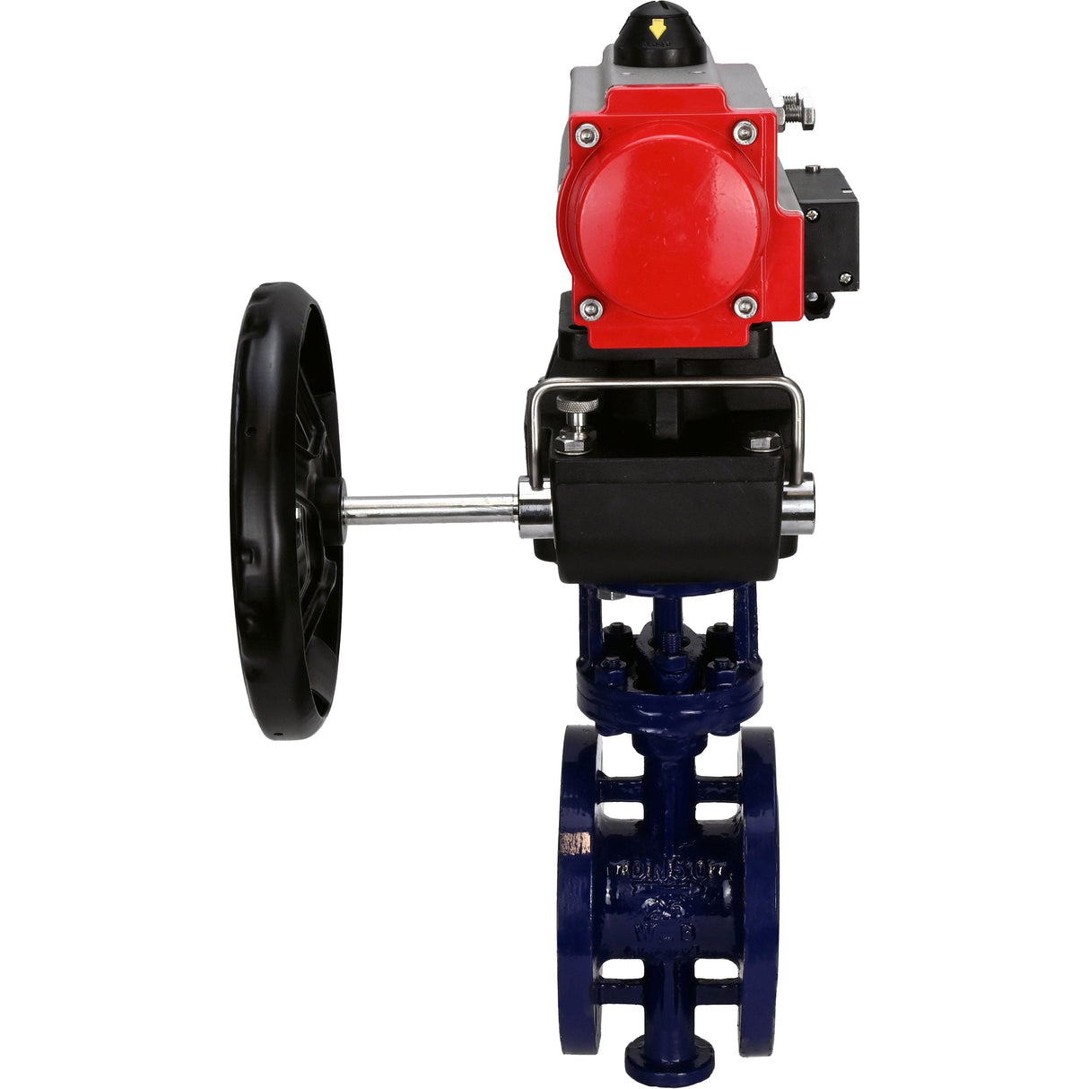 Vanne papillon d'eau Elephant WBV3EX-3432M-1W-F-ISO, matériau du corps - Acier au carbone, matériau du disque - Acier inoxydable AISI 316, joint - Métal, actionneur pneumatique PA-DA double action, volant 4M310-08 220V MON