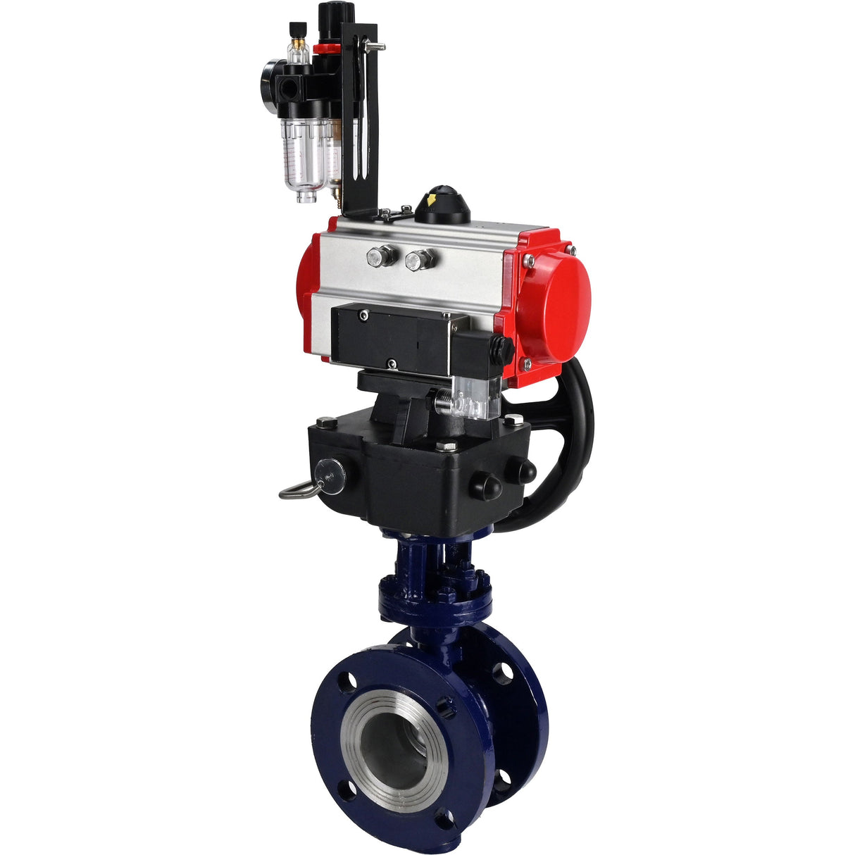 Vanne papillon d'eau Elephant WBV3EX-3432M-1W-F-ISO, matériau du corps - Acier au carbone, matériau du disque - Acier inoxydable AISI 316, joint - Métal, actionneur pneumatique PA-DA double action, volant manuel 4M310-08 220 V MON, BPV AFC2000