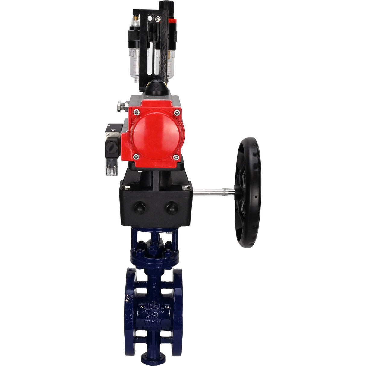 Vanne papillon d'eau Elephant WBV3EX-3432M-1W-F-ISO, matériau du corps - Acier au carbone, matériau du disque - Acier inoxydable AISI 316, joint - Métal, actionneur pneumatique PA-DA double action, volant manuel 4M310-08 220 V MON, BPV AFC2000