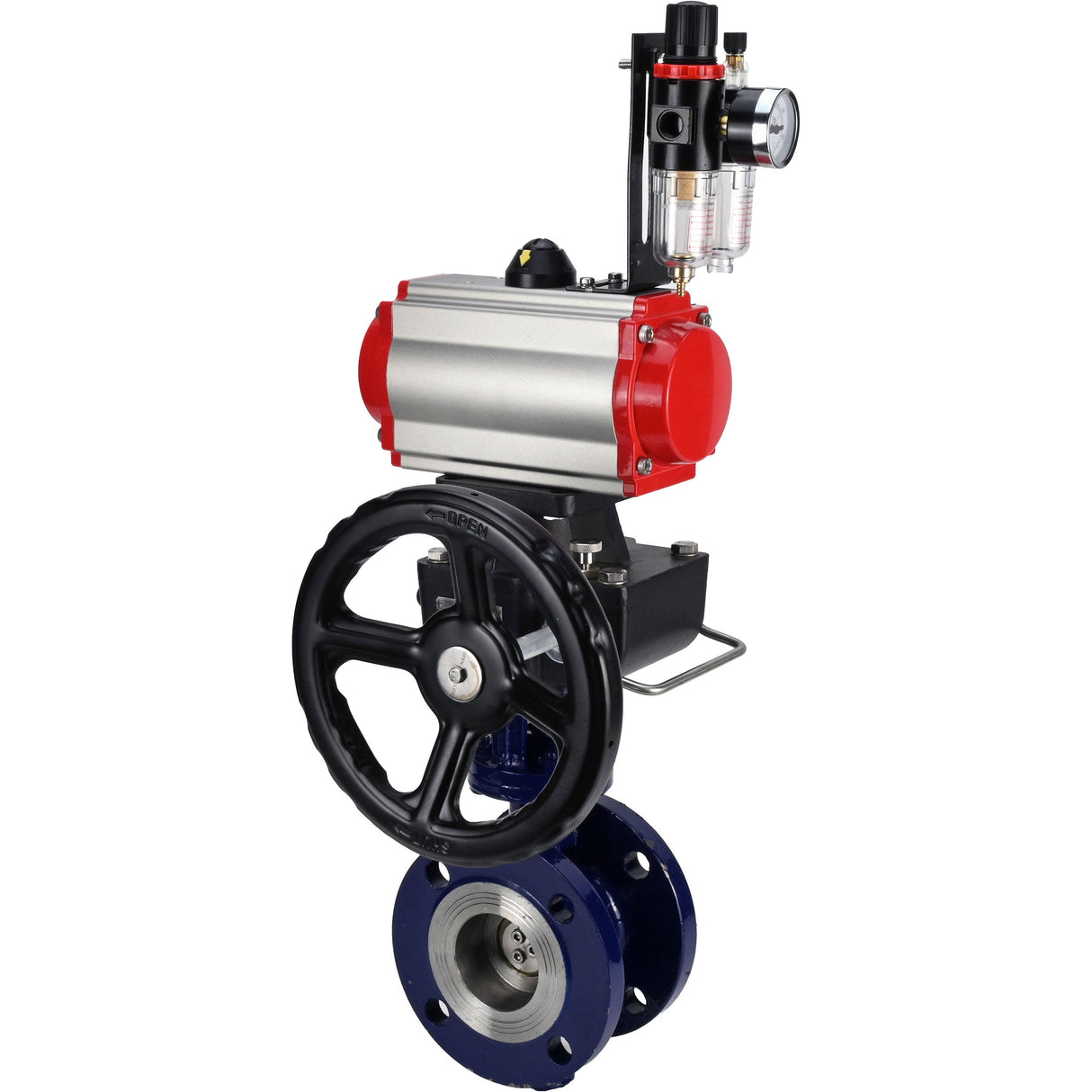 Vanne papillon d'eau Elephant WBV3EX-3432M-1W-F-ISO, matériau du corps - Acier au carbone, matériau du disque - Acier inoxydable AISI 316, joint - Métal, actionneur pneumatique PA-DA double action, volant manuel 4M310-08 24 V MON, BPV AFC2000