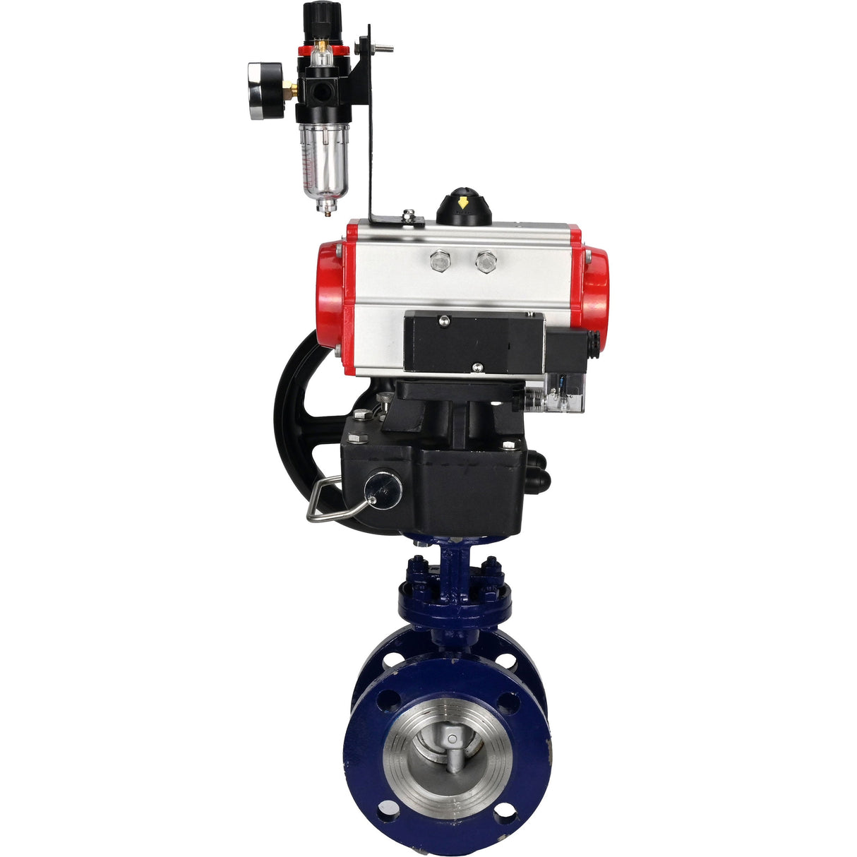 Vanne papillon d'eau Elephant WBV3EX-3432M-1W-F-ISO, matériau du corps - Acier au carbone, matériau du disque - Acier inoxydable AISI 316, joint - Métal, actionneur pneumatique PA-DA double action, volant manuel 4M310-08 24 V MON, BPV AFC2000