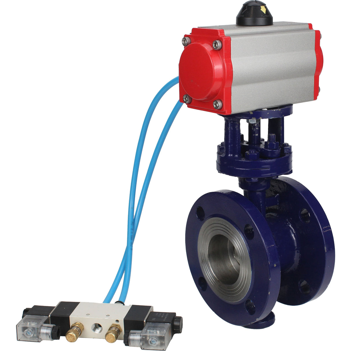 Vanne papillon d'eau Elephant WBV3EX-3432M-1W-F-ISO, matériau du corps - Acier au carbone, matériau du disque - Acier inoxydable AISI 316, joint - Métal, actionneur pneumatique PA-SA avec ressorts de rappel, 4V320-08 220V