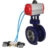 Vanne papillon d'eau Elephant WBV3EX-3432M-1W-F-ISO, matériau du corps - Acier au carbone, matériau du disque - Acier inoxydable AISI 316, joint - Métal, actionneur pneumatique PA-SA avec ressorts de rappel, 4V320-10 220V