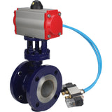 Vanne papillon d'eau Elephant WBV3EX-3432M-1W-F-ISO, matériau du corps - Acier au carbone, matériau du disque - Acier inoxydable AISI 316, joint - Métal, actionneur pneumatique PA-SA avec ressorts de rappel, 4V320-08 220V